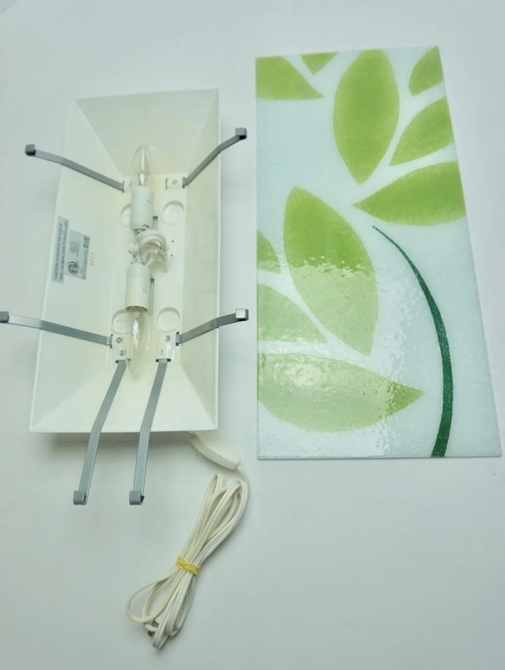 Vintage IKEA Gyllen Wall Lamp - Green Leaf / Botanical Glass Panel